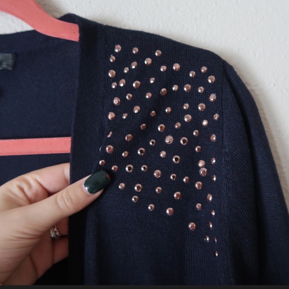 89th & Madison navy blue cardigan bling sweater - Picture 1 of 7